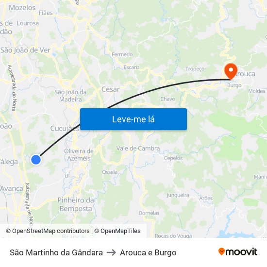 São Martinho da Gândara to Arouca e Burgo map