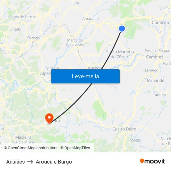 Ansiāes to Arouca e Burgo map