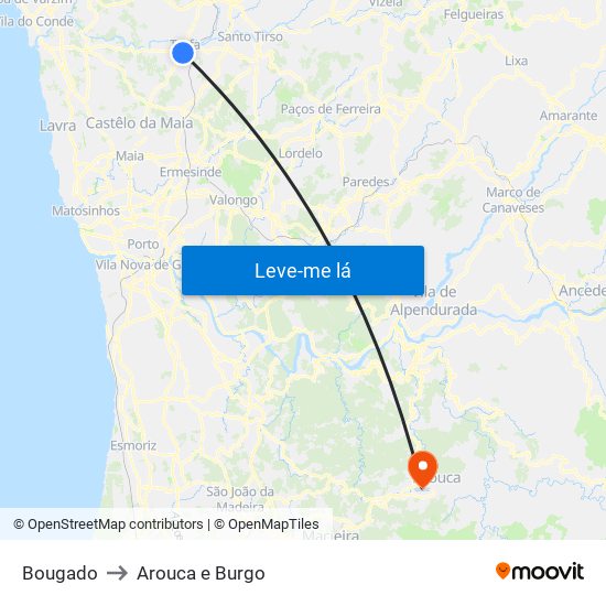 Bougado to Arouca e Burgo map