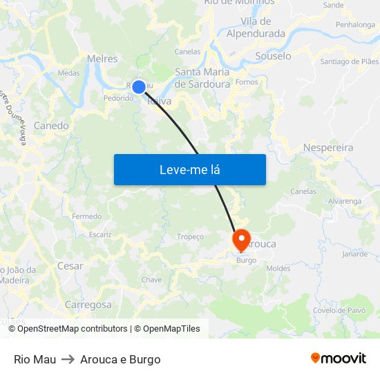 Rio Mau to Arouca e Burgo map