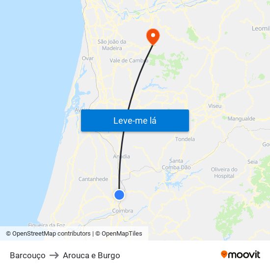 Barcouço to Arouca e Burgo map