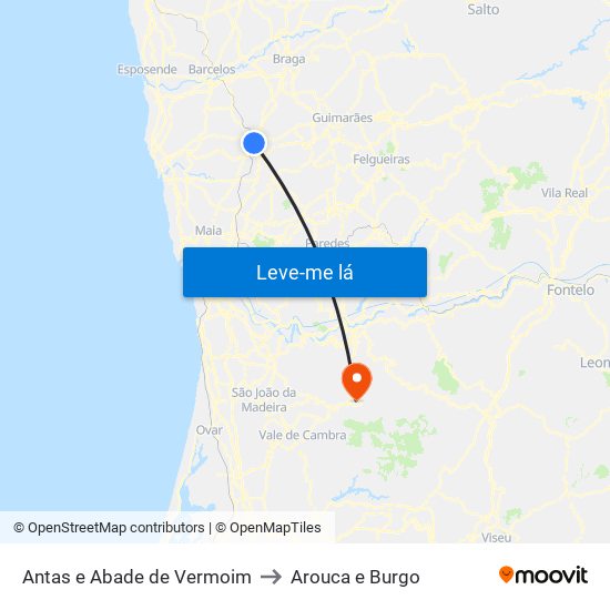 Antas e Abade de Vermoim to Arouca e Burgo map