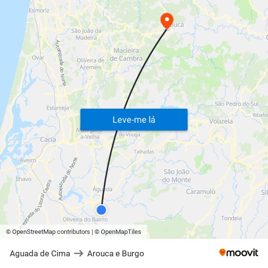 Aguada de Cima to Arouca e Burgo map