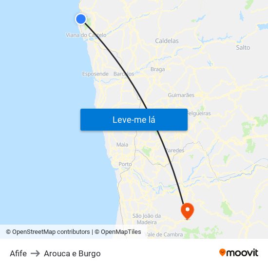 Afife to Arouca e Burgo map