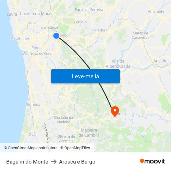 Baguim do Monte to Arouca e Burgo map