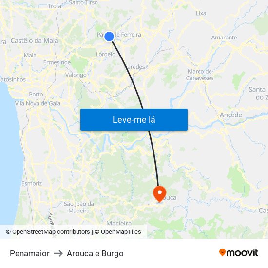 Penamaior to Arouca e Burgo map