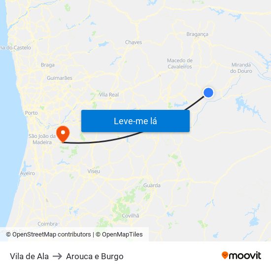 Vila de Ala to Arouca e Burgo map