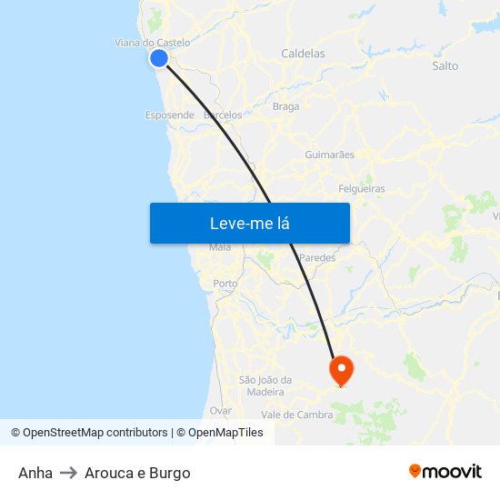 Anha to Arouca e Burgo map