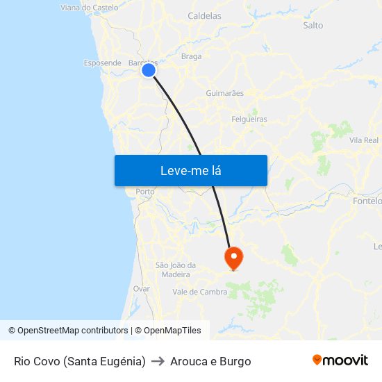 Rio Covo (Santa Eugénia) to Arouca e Burgo map