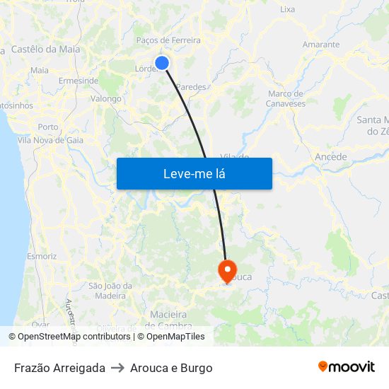 Frazão Arreigada to Arouca e Burgo map