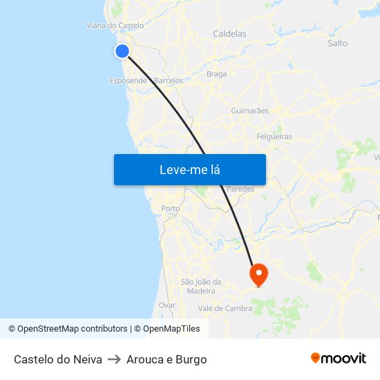 Castelo do Neiva to Arouca e Burgo map