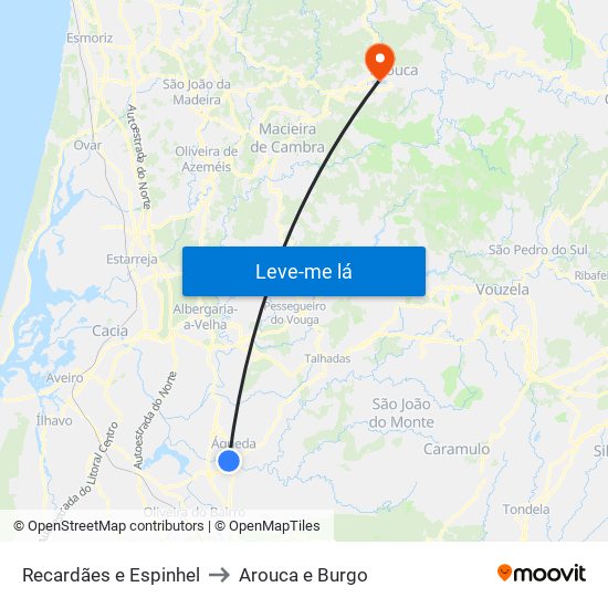 Recardães e Espinhel to Arouca e Burgo map