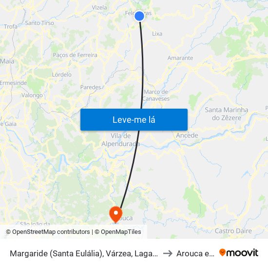 Margaride (Santa Eulália), Várzea, Lagares, Varziela e Moure to Arouca e Burgo map