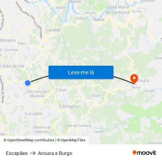 Escapães to Arouca e Burgo map