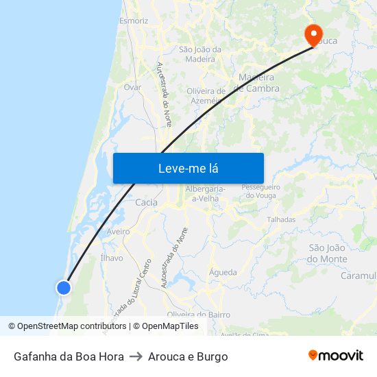 Gafanha da Boa Hora to Arouca e Burgo map