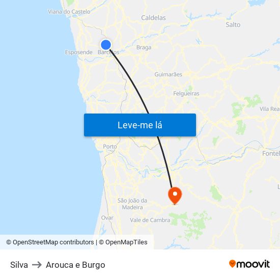 Silva to Arouca e Burgo map