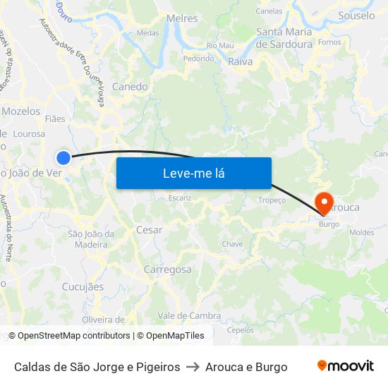 Caldas de São Jorge e Pigeiros to Arouca e Burgo map