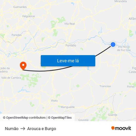 Numão to Arouca e Burgo map