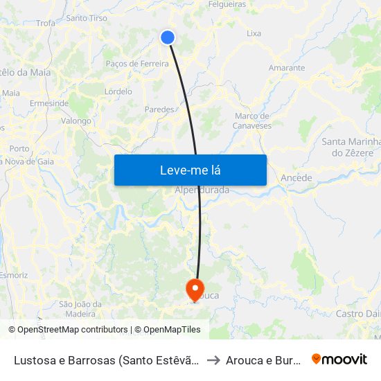Lustosa e Barrosas (Santo Estêvão) to Arouca e Burgo map