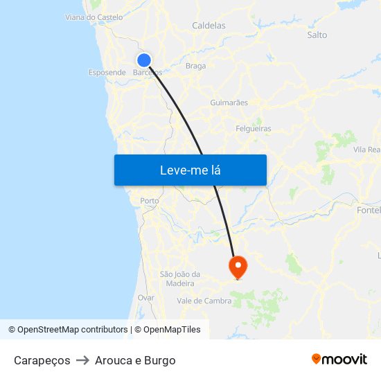 Carapeços to Arouca e Burgo map