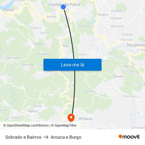 Sobrado e Bairros to Arouca e Burgo map