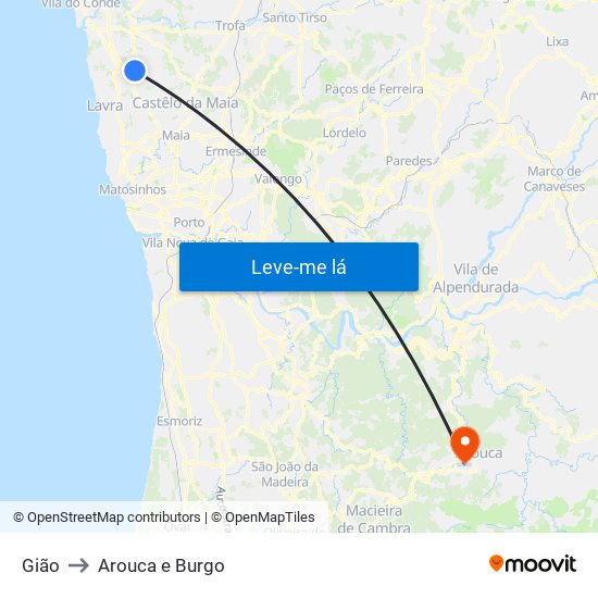 Gião to Arouca e Burgo map