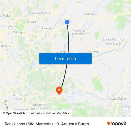 Recezinhos (São Mamede) to Arouca e Burgo map