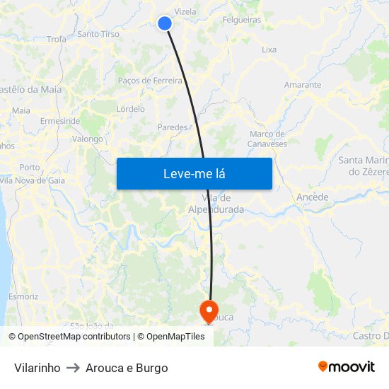 Vilarinho to Arouca e Burgo map