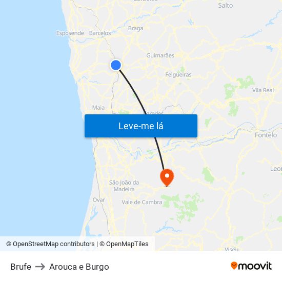 Brufe to Arouca e Burgo map