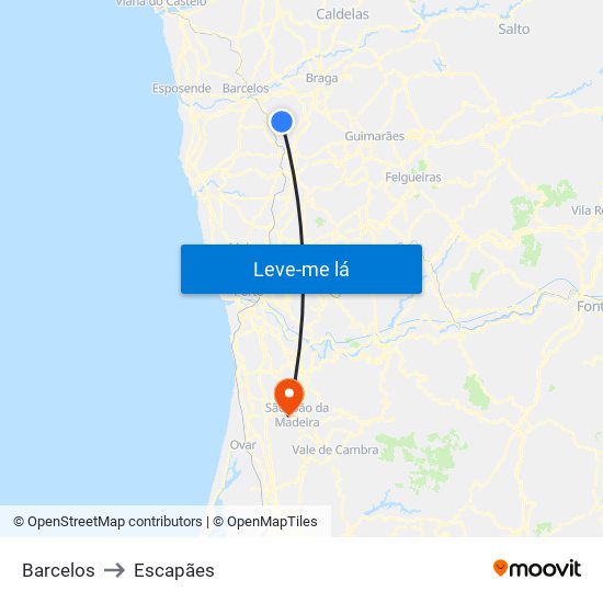 Barcelos to Escapães map