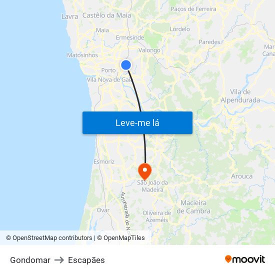 Gondomar to Escapães map