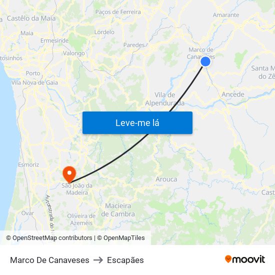 Marco De Canaveses to Escapães map