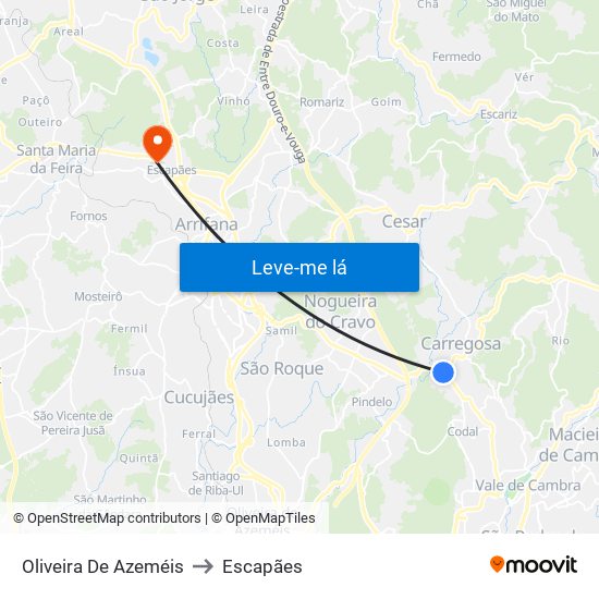 Oliveira De Azeméis to Escapães map