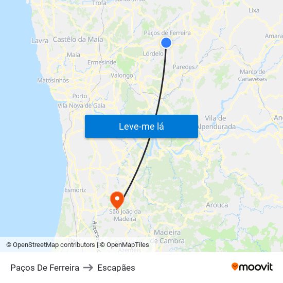 Paços De Ferreira to Escapães map