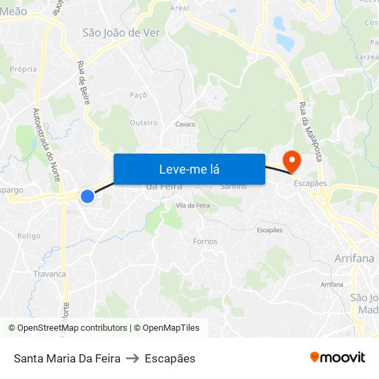 Santa Maria Da Feira to Escapães map