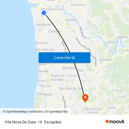 Vila Nova De Gaia to Escapães map