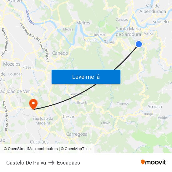 Castelo De Paiva to Escapães map