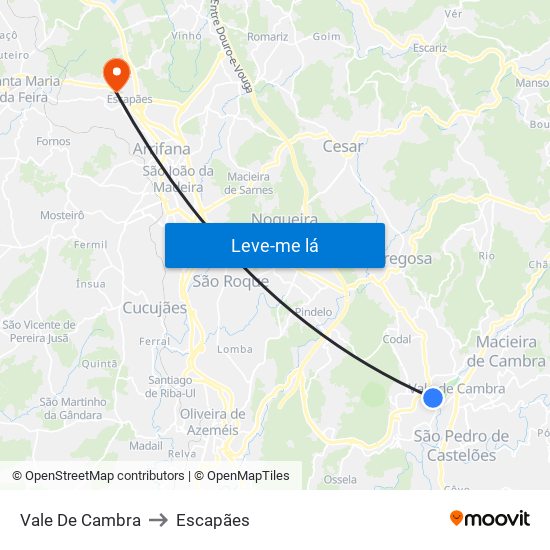 Vale De Cambra to Escapães map