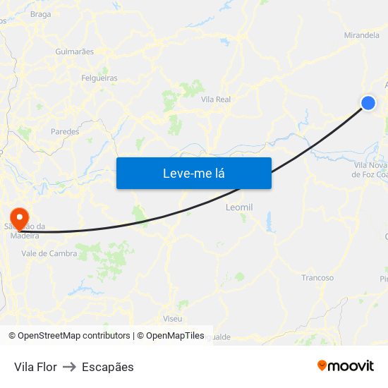 Vila Flor to Escapães map