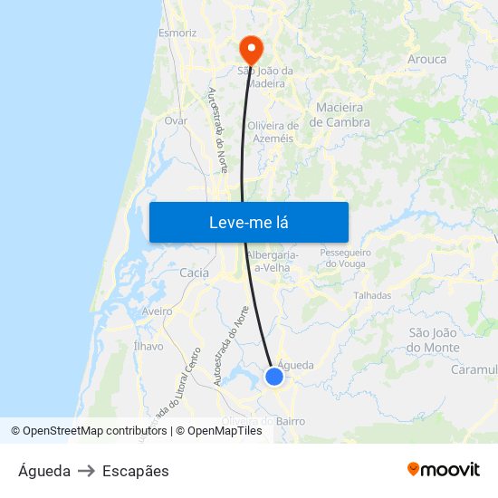 Águeda to Escapães map