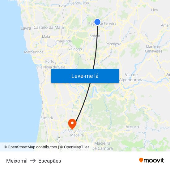 Meixomil to Escapães map