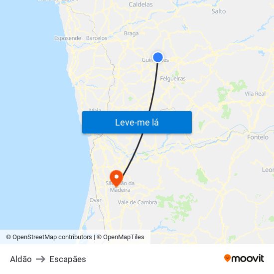 Aldão to Escapães map