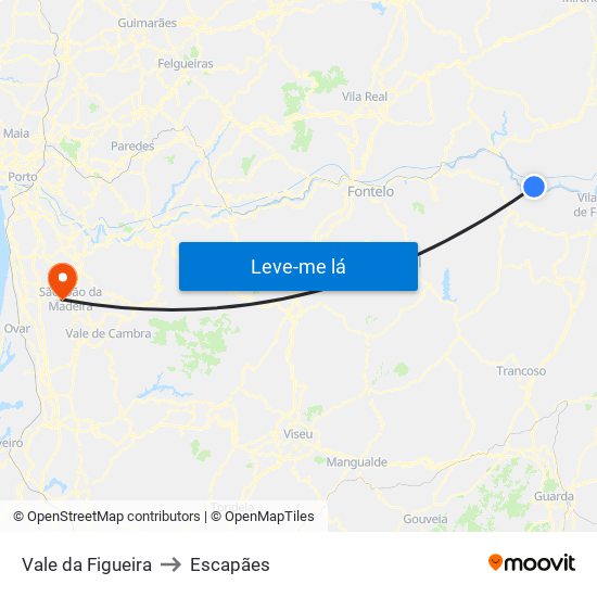 Vale da Figueira to Escapães map