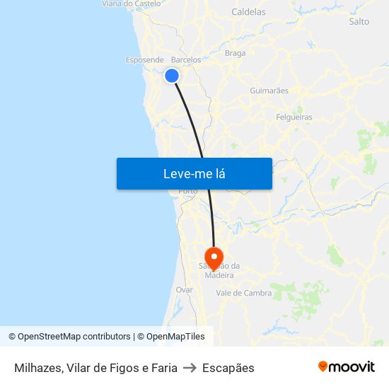 Milhazes, Vilar de Figos e Faria to Escapães map