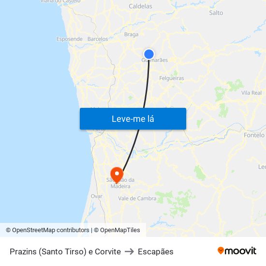 Prazins (Santo Tirso) e Corvite to Escapães map