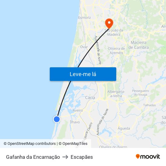 Gafanha da Encarnação to Escapães map