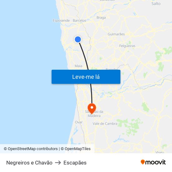 Negreiros e Chavão to Escapães map