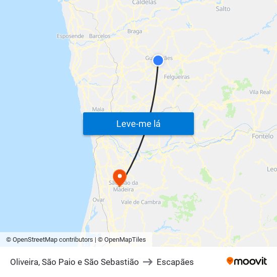 Oliveira, São Paio e São Sebastião to Escapães map