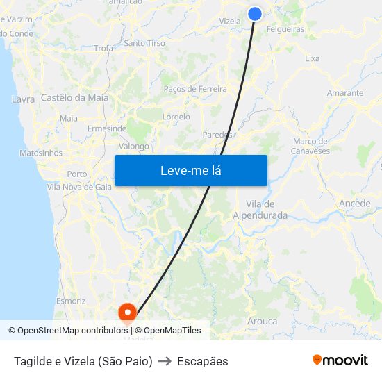 Tagilde e Vizela (São Paio) to Escapães map