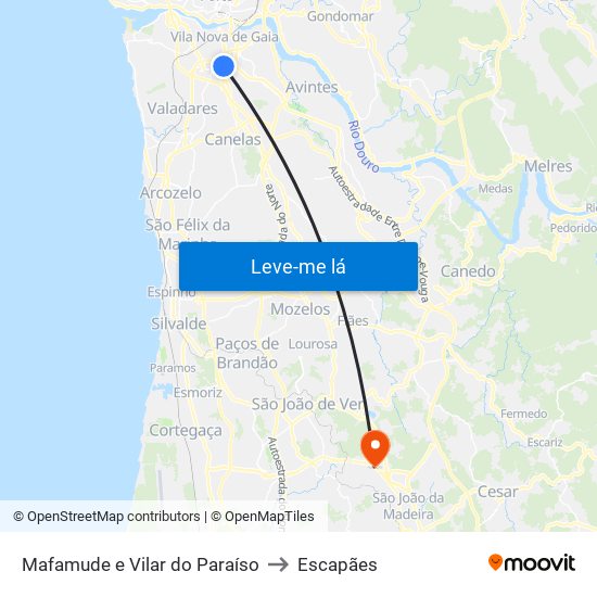 Mafamude e Vilar do Paraíso to Escapães map